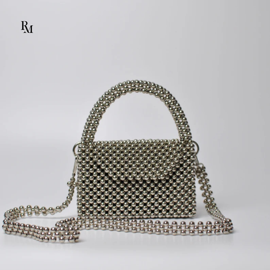 Handmade Silver Metallic Beaded Evening Bag | R&M014