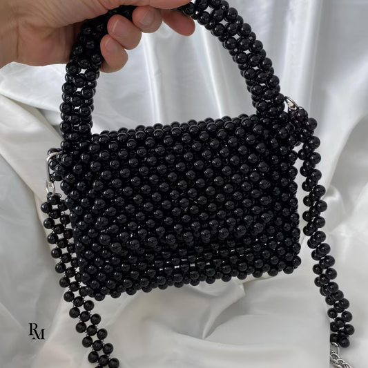 Handmade Black Pearl & Shell Beaded Handbag | R&M004