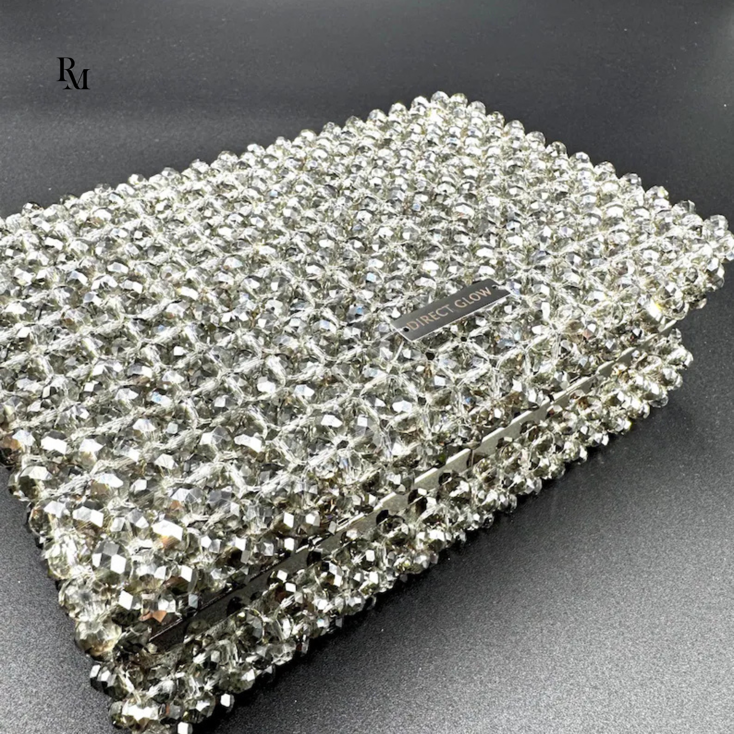 Handmade Crystal Silver Beaded Box Clutch | R&M005