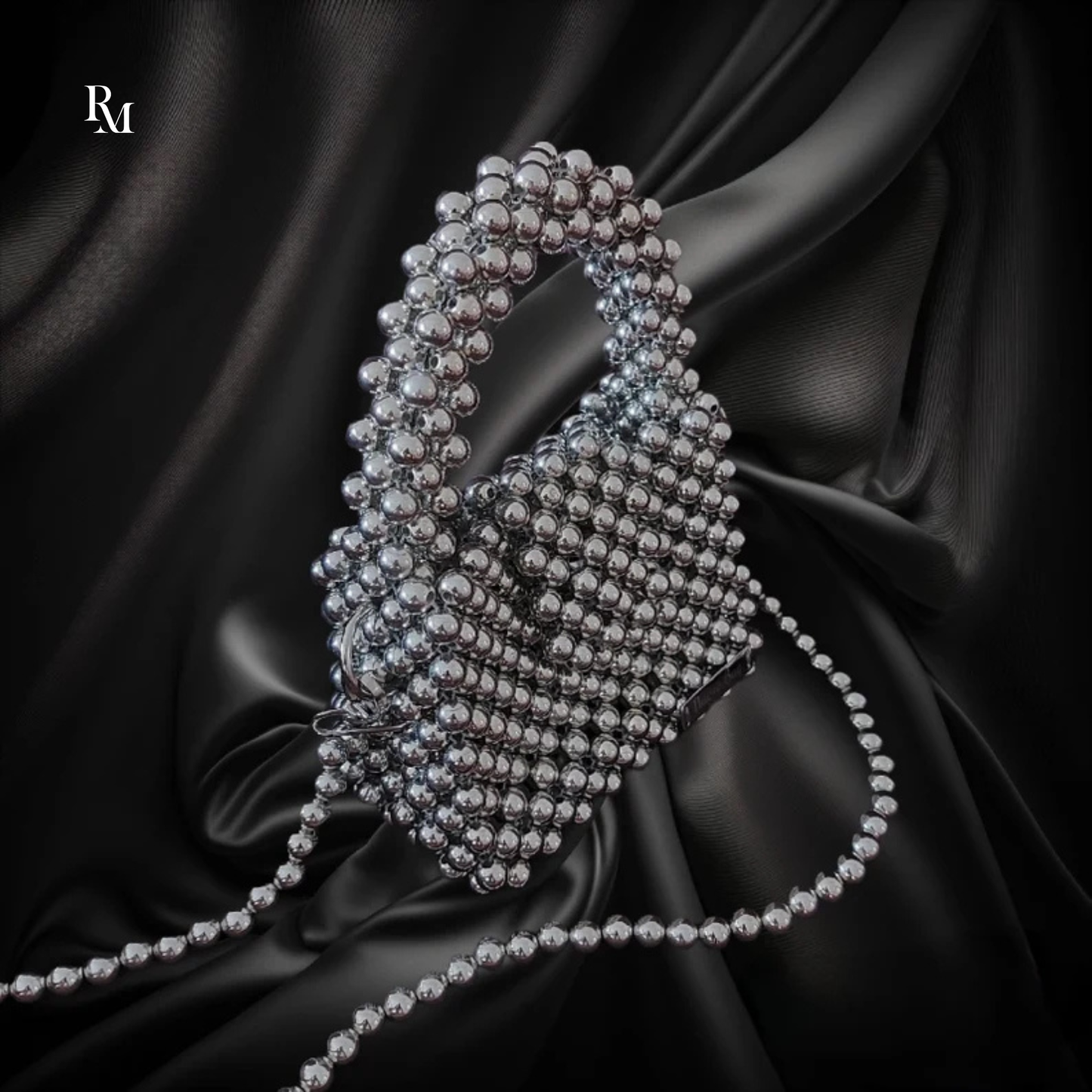 Handmade Metallic Silver Beaded Crossbody Bag | R&M013