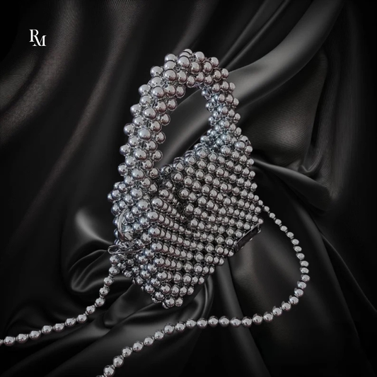Handmade Metallic Silver Beaded Crossbody Bag | R&M013