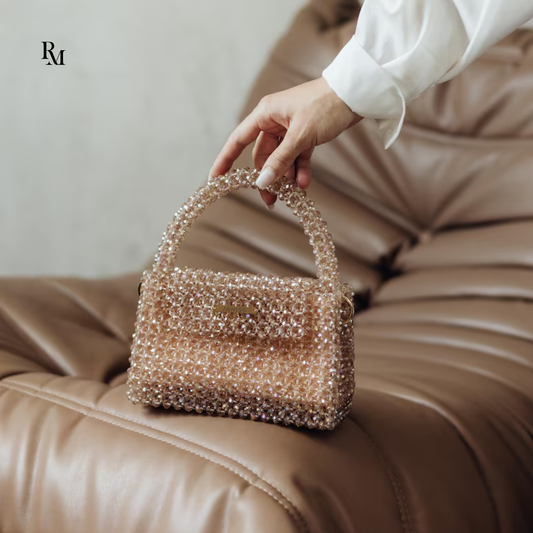 Handmade Golden Crystal Beaded Handbag | R&M011