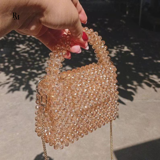 Handmade Sparkly Gold Crystal Beaded Bag | R&M006