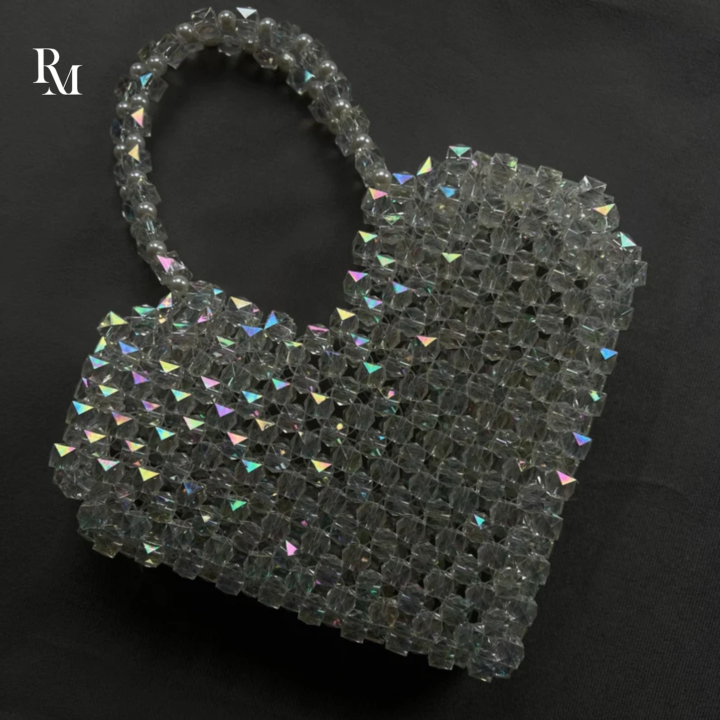 Handmade Transparent Heart Crystal Beaded Bag | R&M010