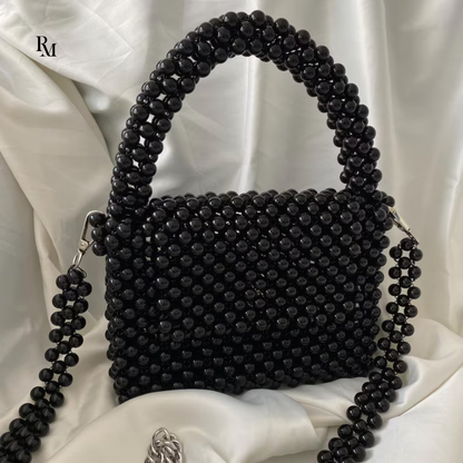 Handmade Black Pearl & Shell Beaded Handbag | R&M004