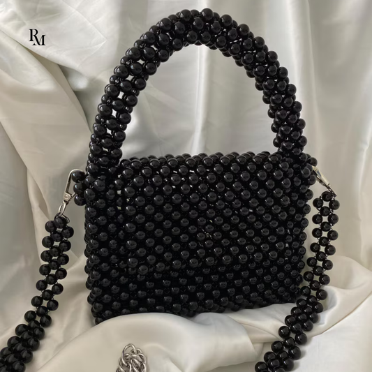 Handmade Black Pearl & Shell Beaded Handbag | R&M004