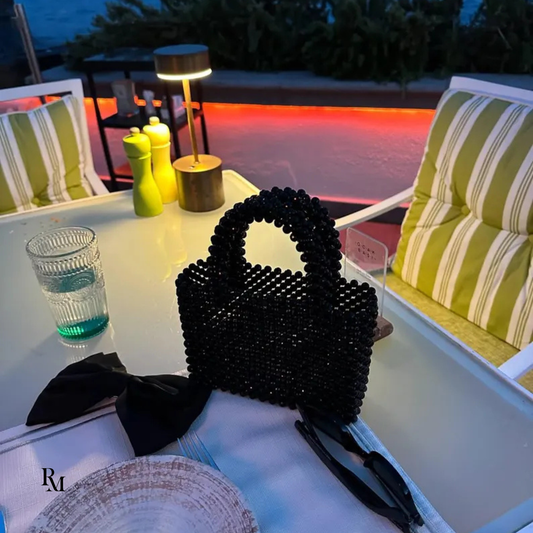 Handmade Black Crystal Beaded Wedding Bag | R&M007