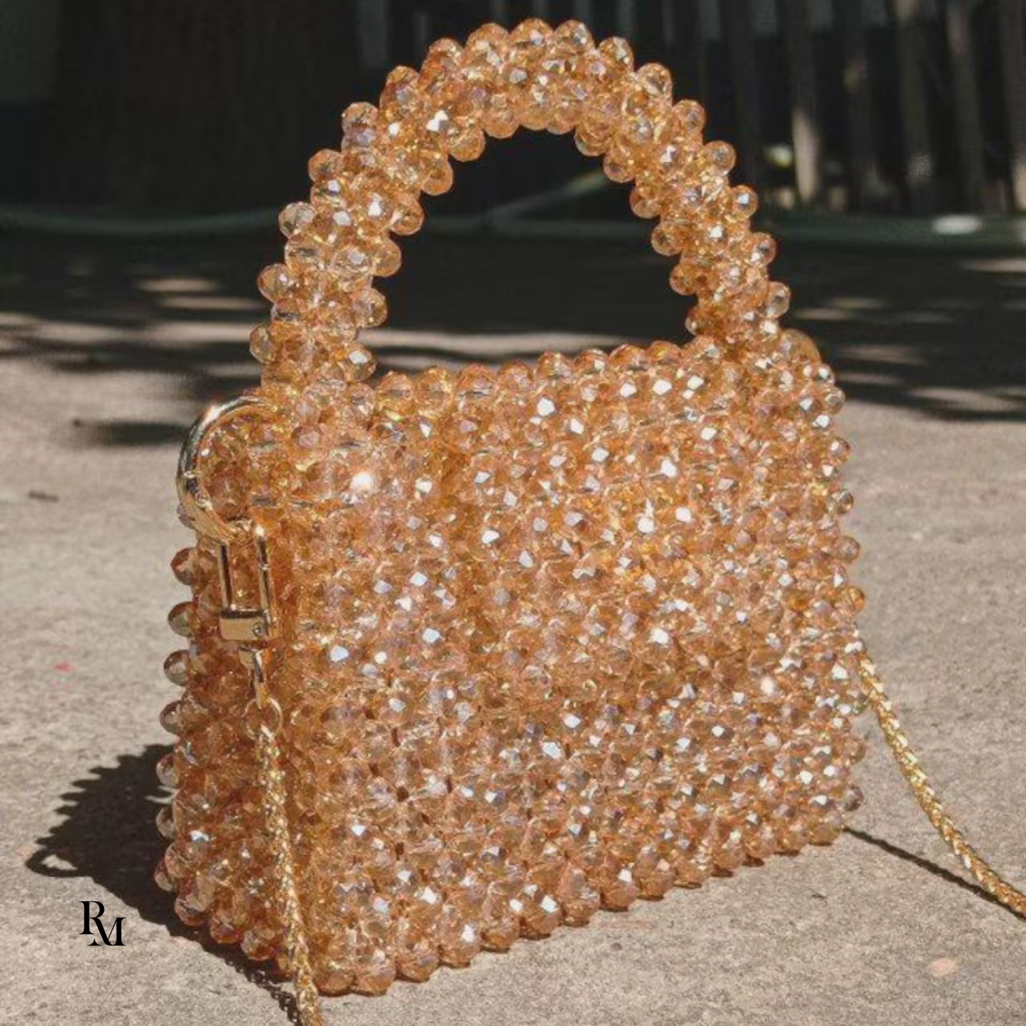 Handmade Sparkly Gold Crystal Beaded Bag | R&M006