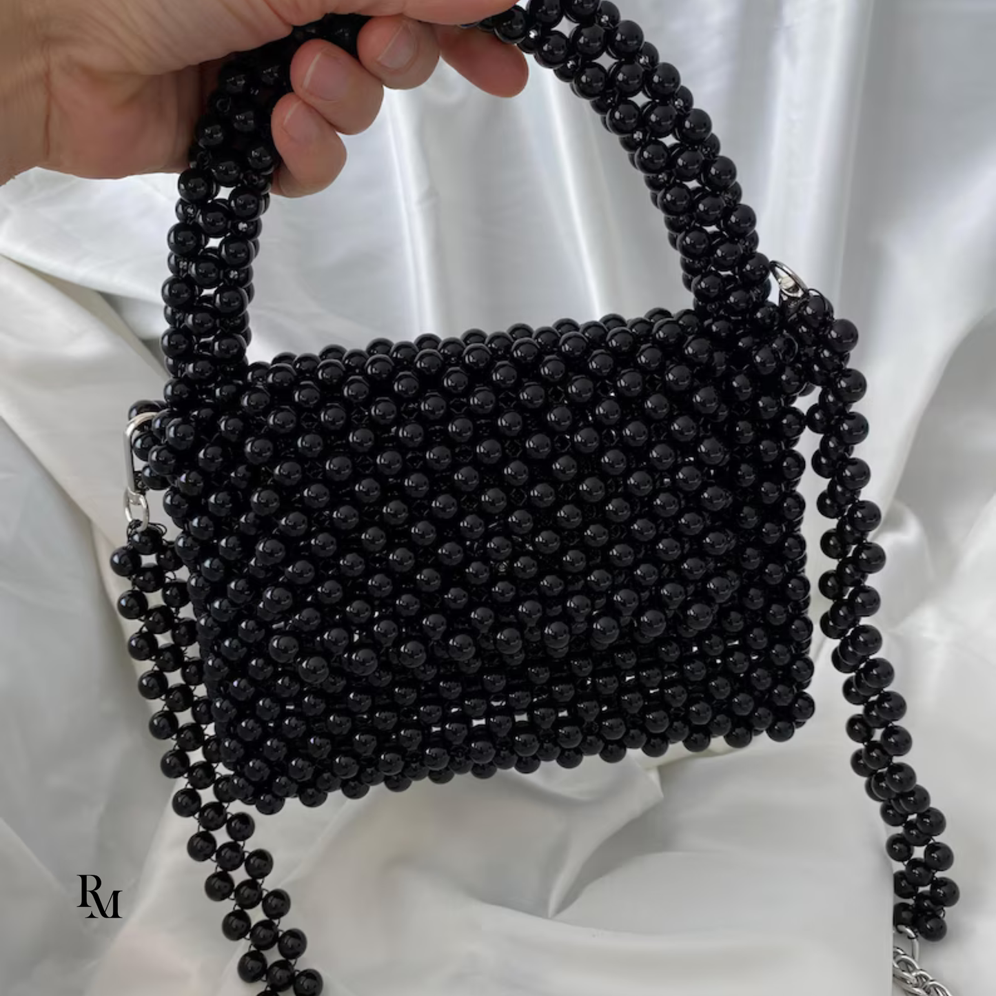 Handmade Black Pearl & Shell Beaded Handbag | R&M004