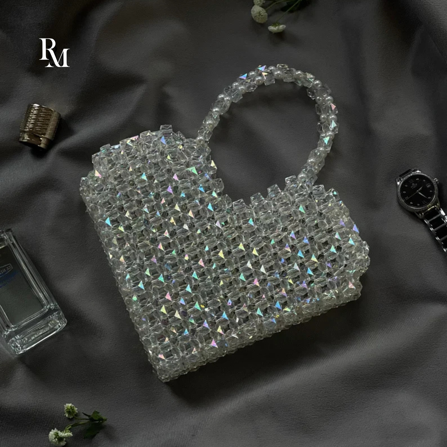 Handmade Transparent Heart Crystal Beaded Bag | R&M010