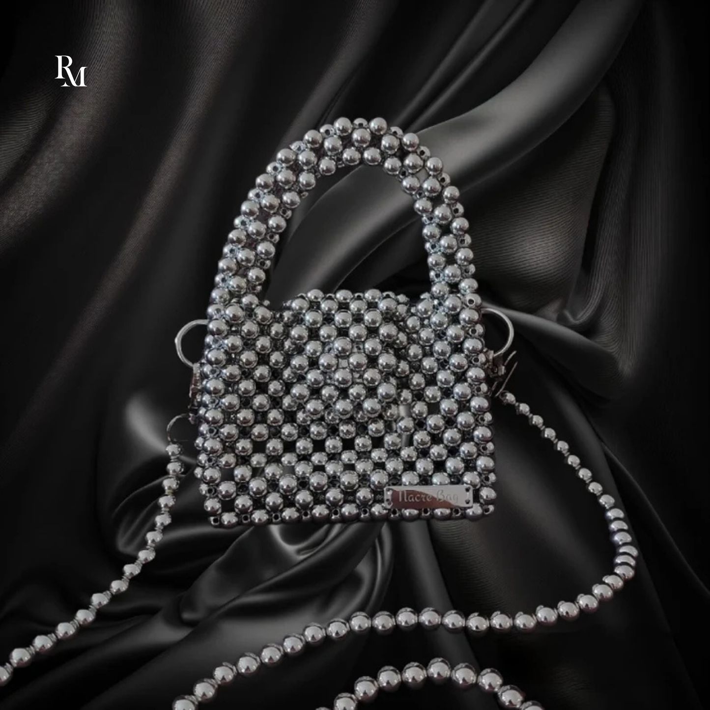 Handmade Metallic Silver Beaded Crossbody Bag | R&M013