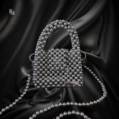Handmade Metallic Silver Beaded Crossbody Bag | R&M013