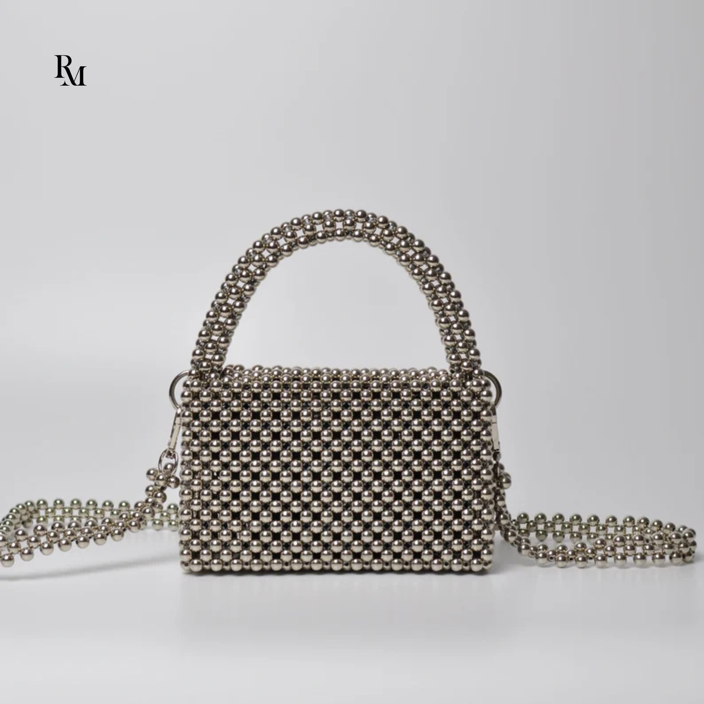 Handmade Silver Metallic Beaded Evening Bag | R&M014