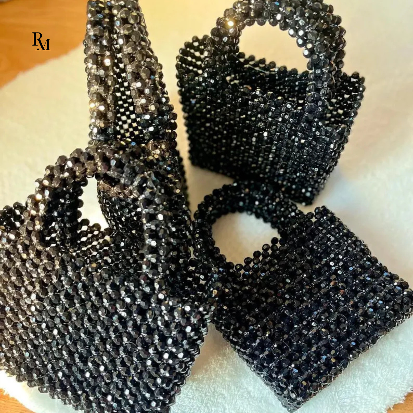Handmade Black Crystal Beaded Wedding Bag | R&M007