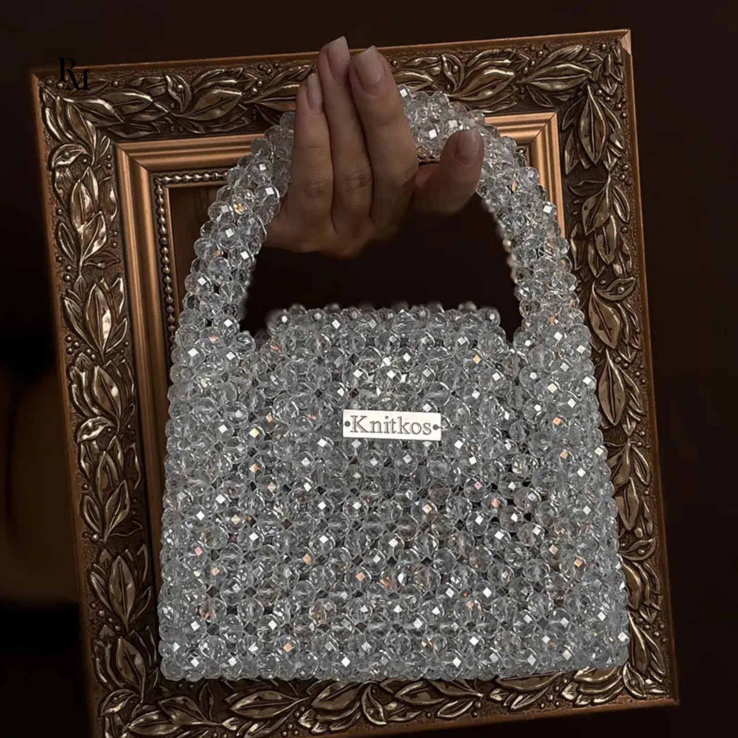 Handmade White Crystal Beaded Mini Bag | R&M009