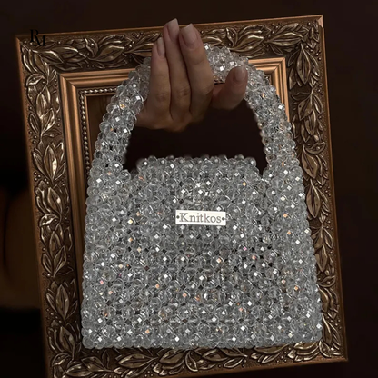 Handmade White Crystal Beaded Mini Bag | R&M009