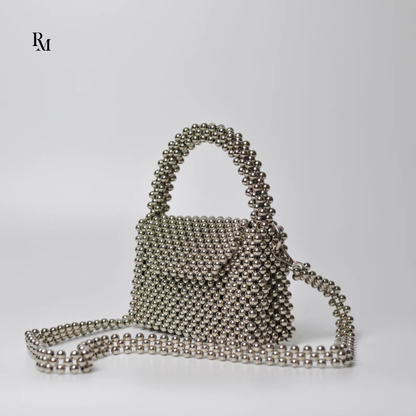 Handmade Silver Metallic Beaded Evening Bag | R&M014