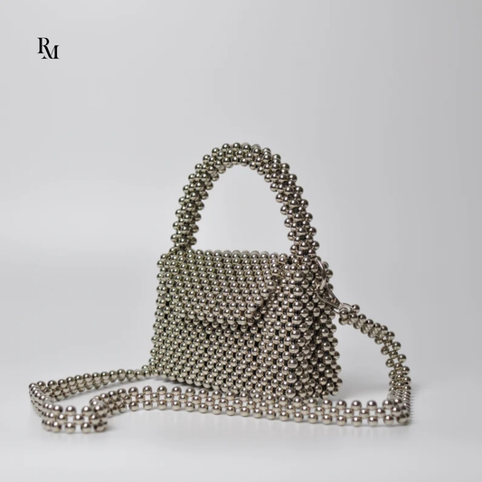 Handmade Silver Metallic Beaded Evening Bag | R&M014