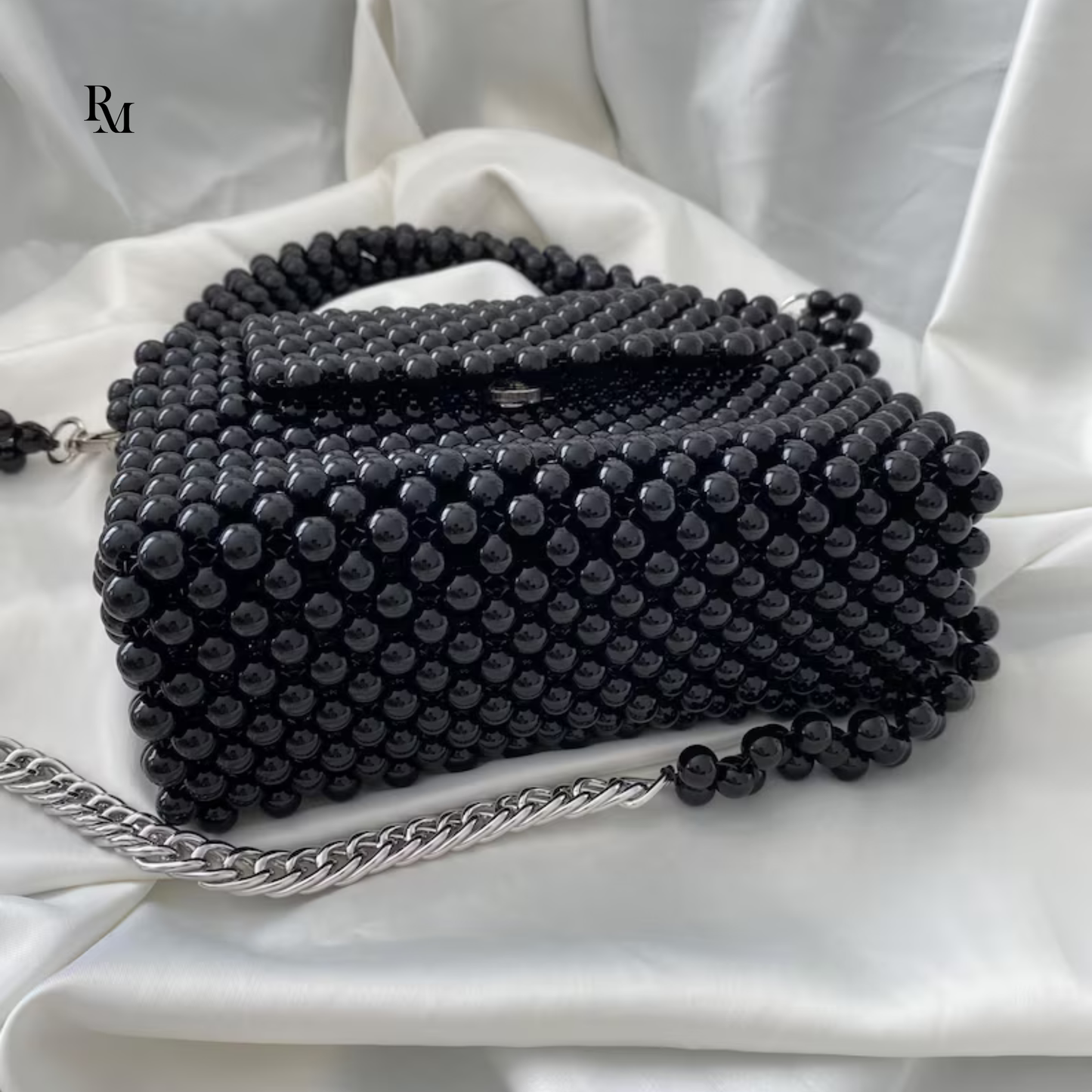 Handmade Black Pearl & Shell Beaded Handbag | R&M004