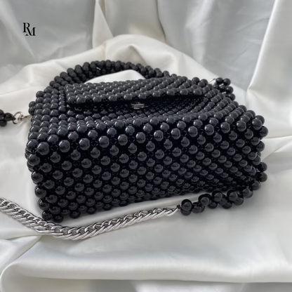 Handmade Black Pearl & Shell Beaded Handbag | R&M004