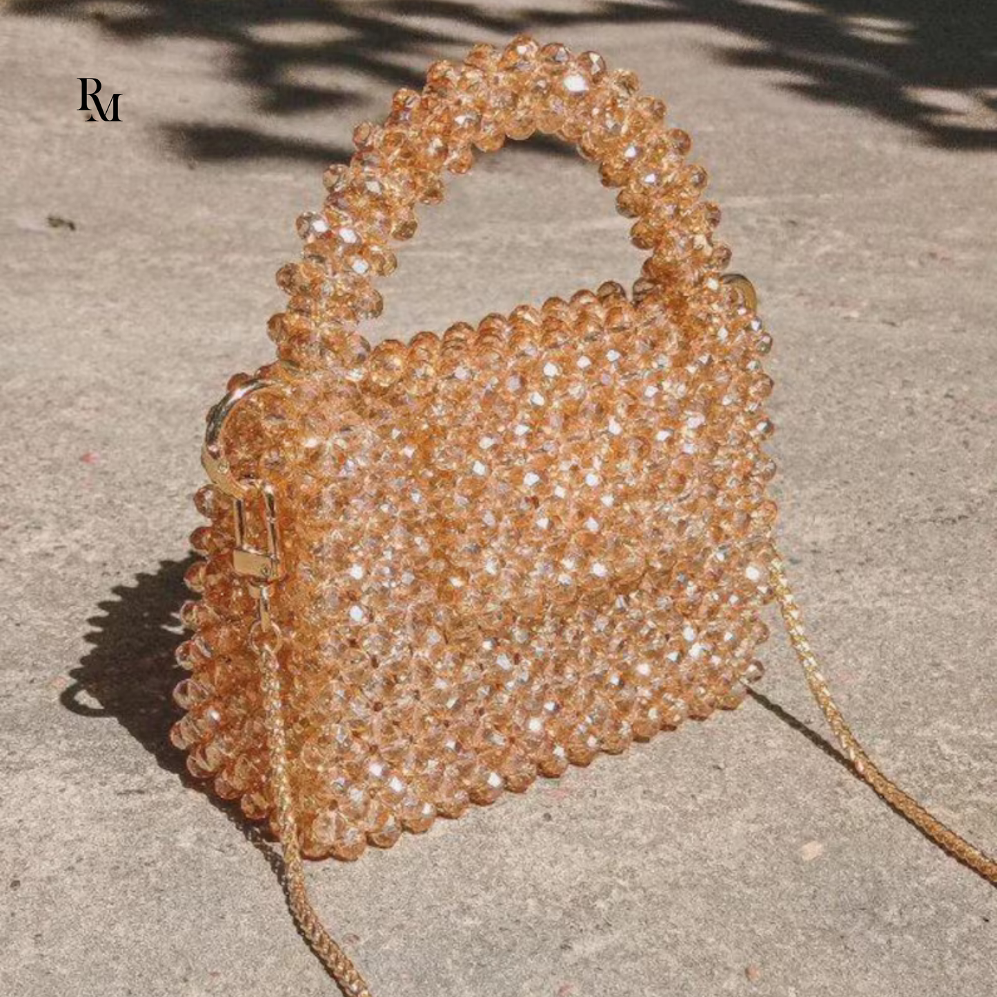 Handmade Sparkly Gold Crystal Beaded Bag | R&M006