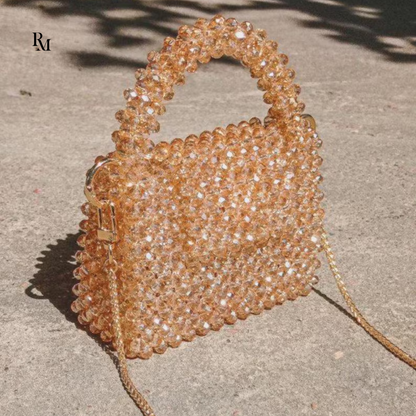 Handmade Sparkly Gold Crystal Beaded Bag | R&M006