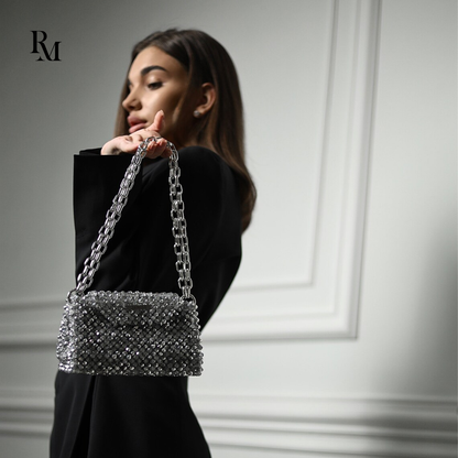 Handmade Silver Crystal Beaded Luxury Evening Clutch Bag | R&M015