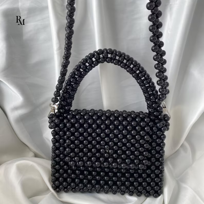 Handmade Black Pearl & Shell Beaded Handbag | R&M004