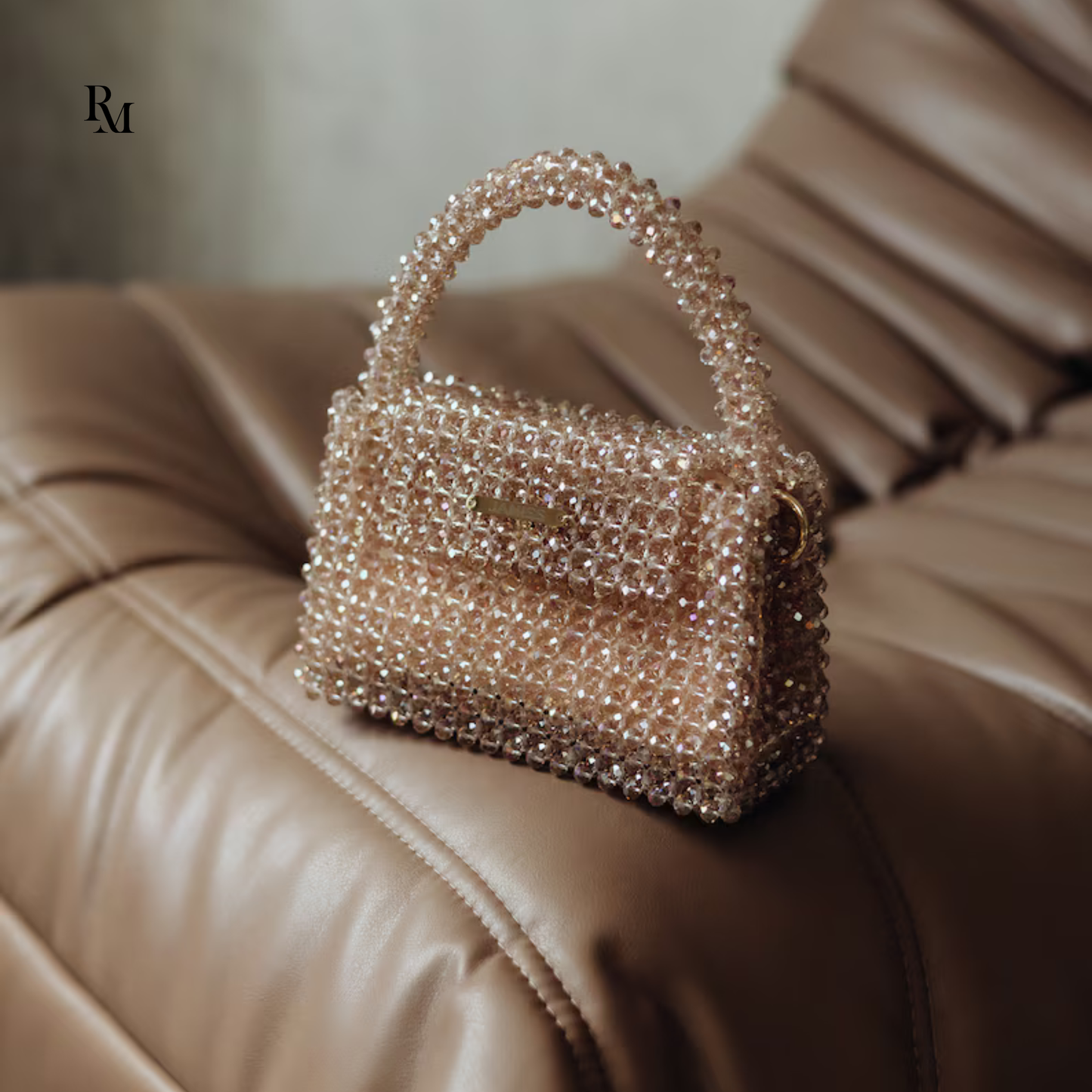 Handmade Golden Crystal Beaded Handbag | R&M011