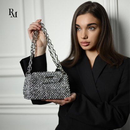 Handmade Silver Crystal Beaded Luxury Evening Clutch Bag | R&M015