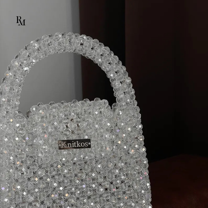 Handmade White Crystal Beaded Mini Bag | R&M009