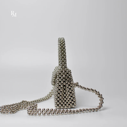 Handmade Silver Metallic Beaded Evening Bag | R&M014