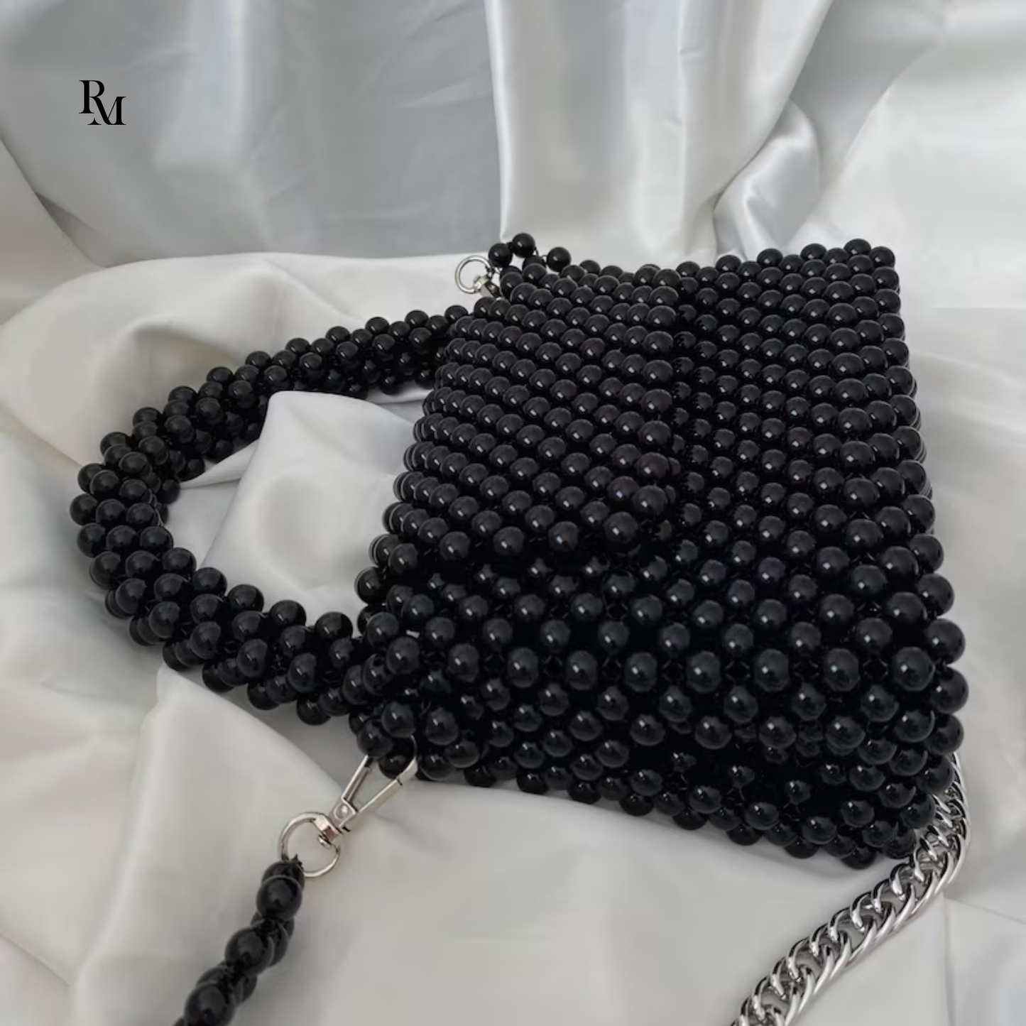 Handmade Black Pearl & Shell Beaded Handbag | R&M004