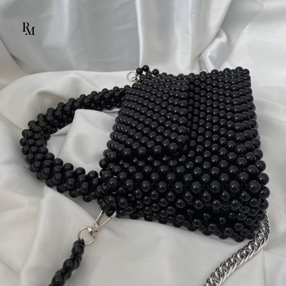 Handmade Black Pearl & Shell Beaded Handbag | R&M004