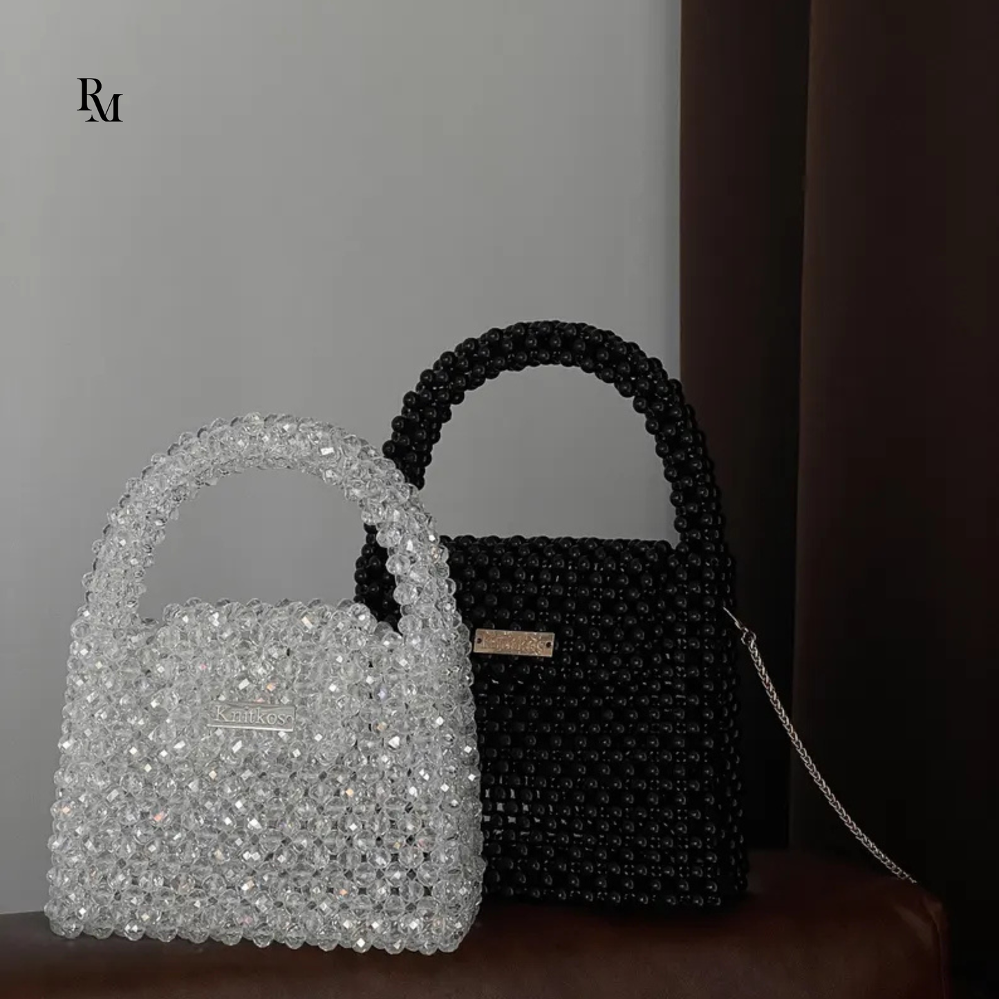 Handmade White Crystal Beaded Mini Bag | R&M009