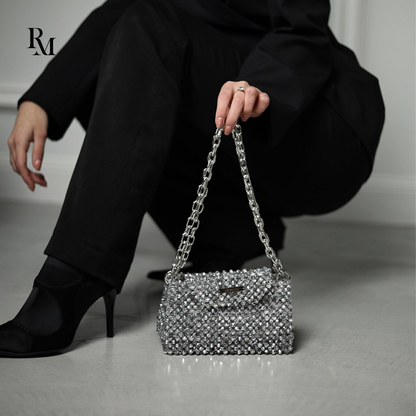 Handmade Silver Crystal Beaded Luxury Evening Clutch Bag | R&M015