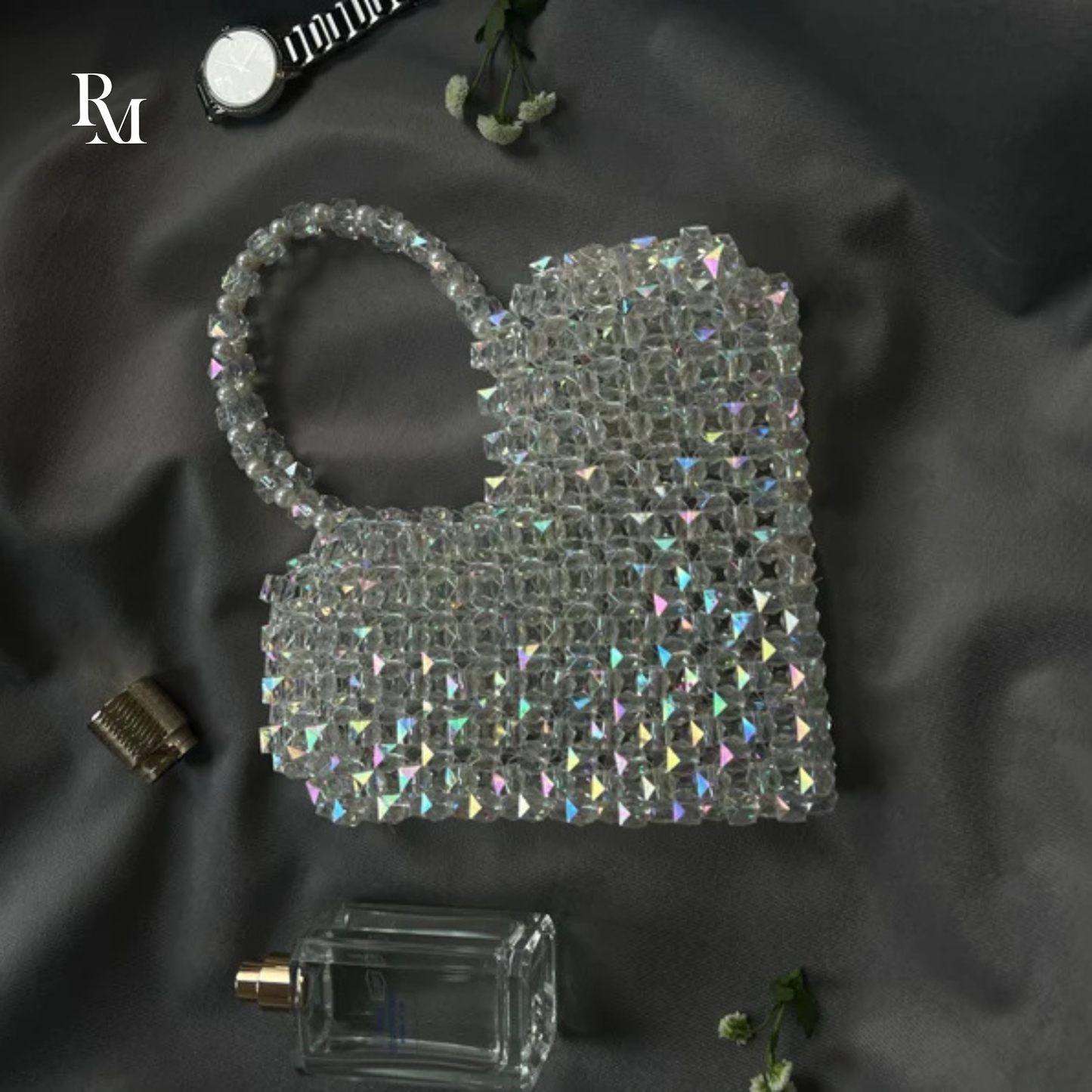 Handmade Transparent Heart Crystal Beaded Bag | R&M010