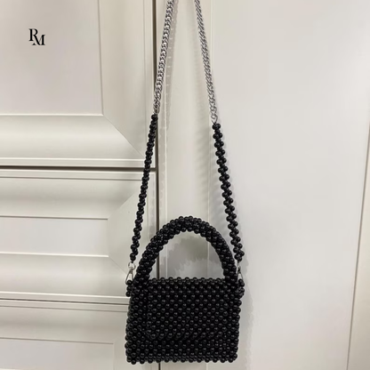 Handmade Black Pearl & Shell Beaded Handbag | R&M004