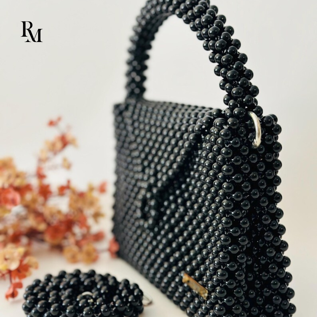 Handmade Acrylic Beaded Black Evening Bag | R&M017
