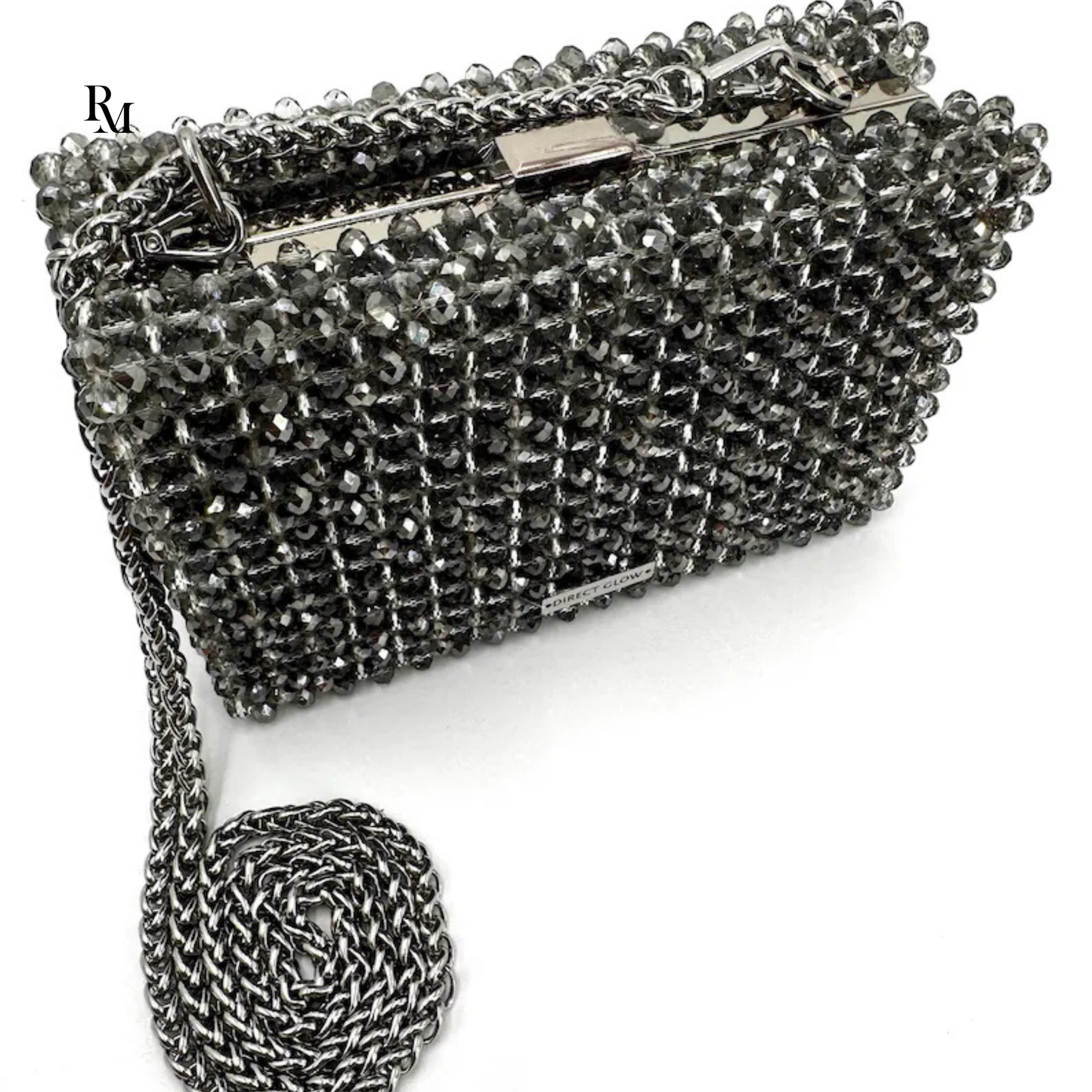 Handmade Crystal Silver Beaded Box Clutch | R&M005