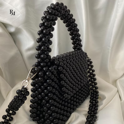 Handmade Black Pearl & Shell Beaded Handbag | R&M004