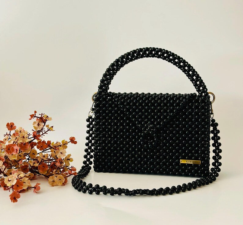 Handmade Acrylic Beaded Black Evening Bag | R&M017