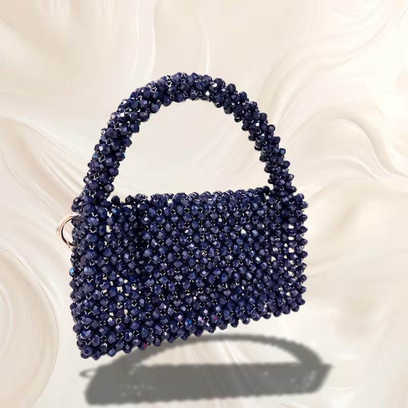Handmade Navy Blue Crystal Beaded Evening Bag | R&M008