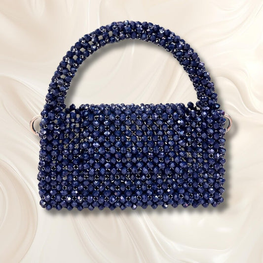 Handmade Navy Blue Crystal Beaded Evening Bag | R&M008