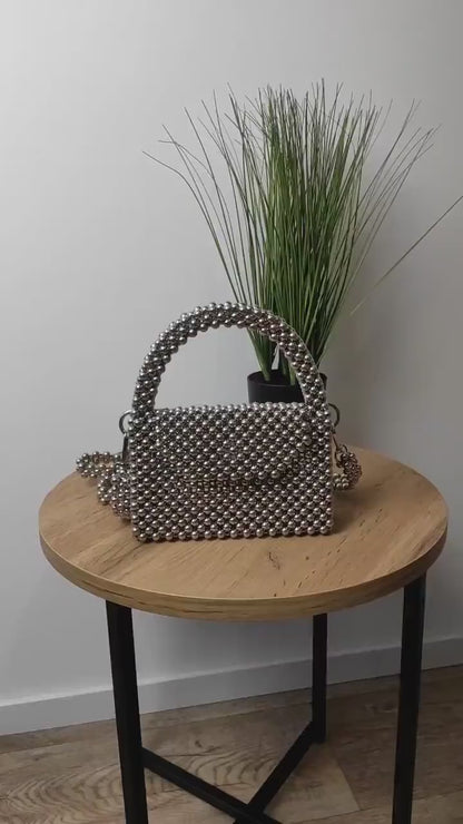 Handmade Silver Metallic Beaded Evening Bag | R&M014