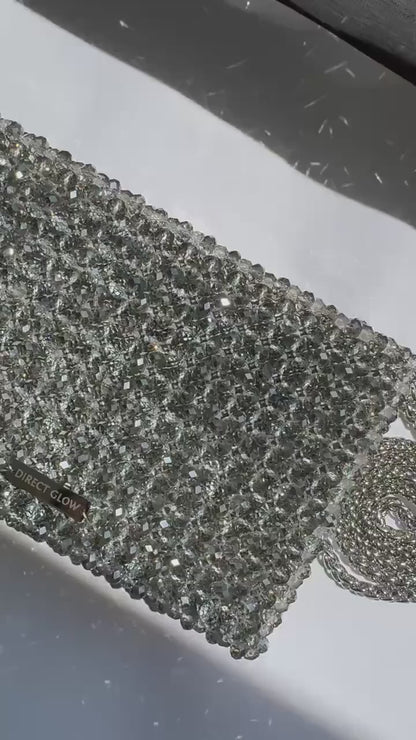 Handmade Crystal Silver Beaded Box Clutch | R&M005