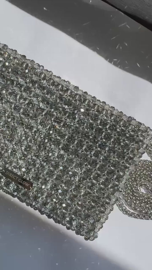 Handmade Crystal Silver Beaded Box Clutch | R&M005