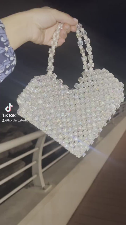 Handmade Transparent Heart Crystal Beaded Bag | R&M010