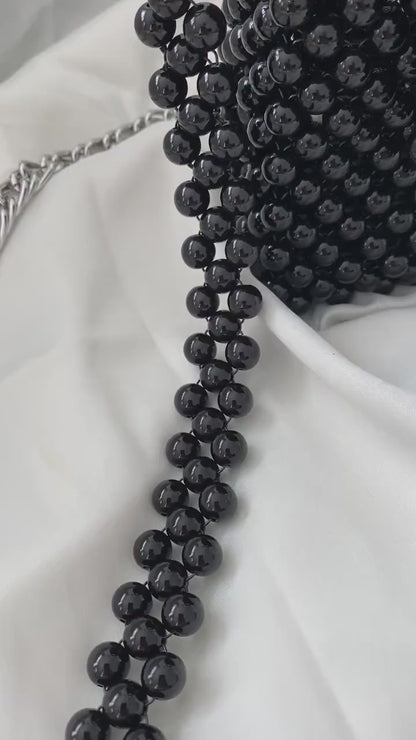 Handmade Black Pearl & Shell Beaded Handbag | R&M004