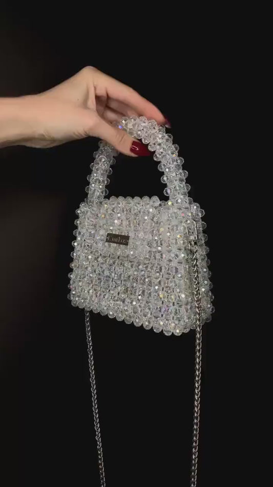 Handmade White Crystal Beaded Mini Bag | R&M009